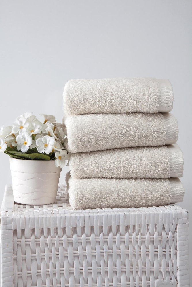 Set of Four Beige Turkish Cotton 16" X 30" Hand Towels