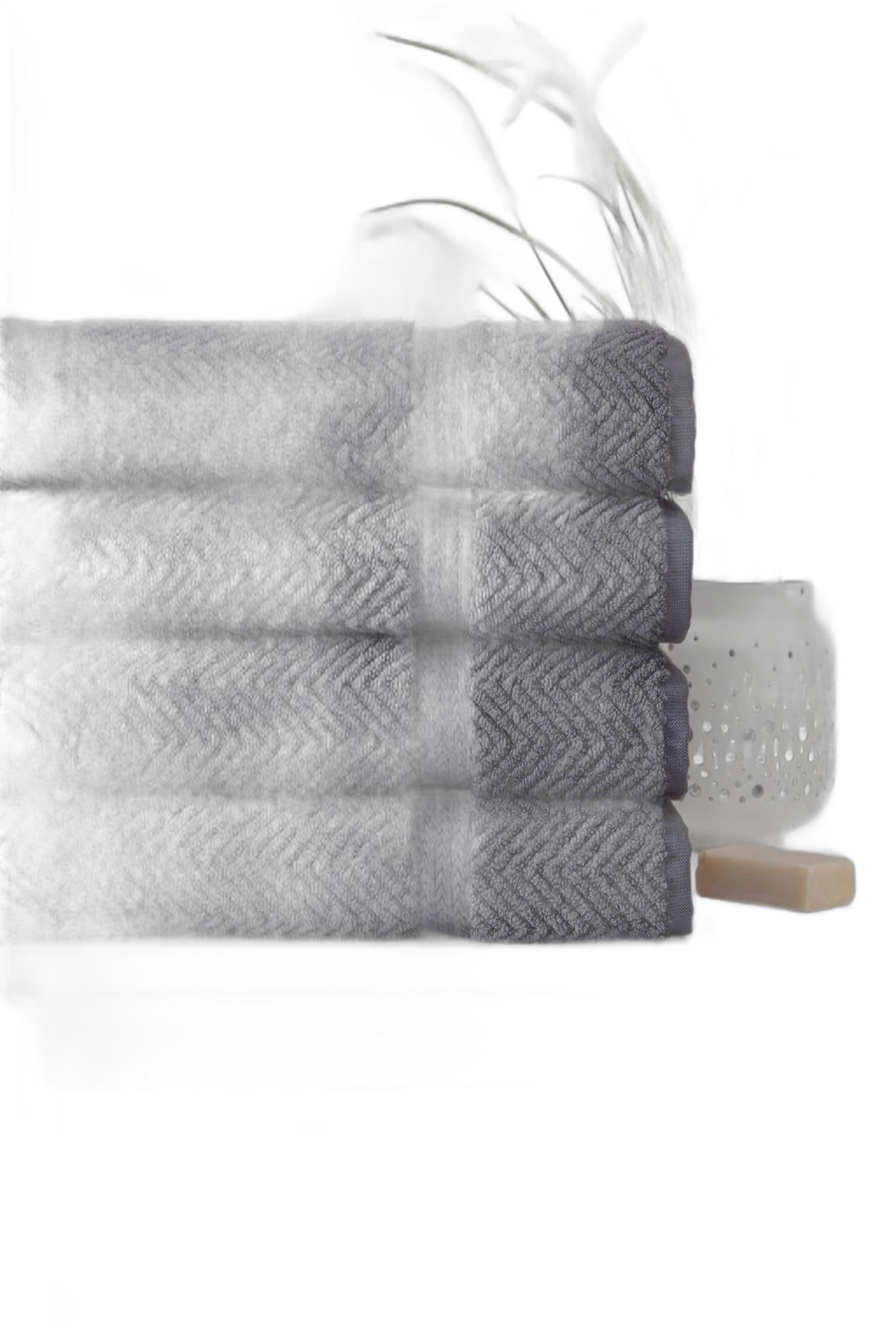 Set of Four Dark Gray Chevron Turkish Cotton 27" X 54" Bath Towels