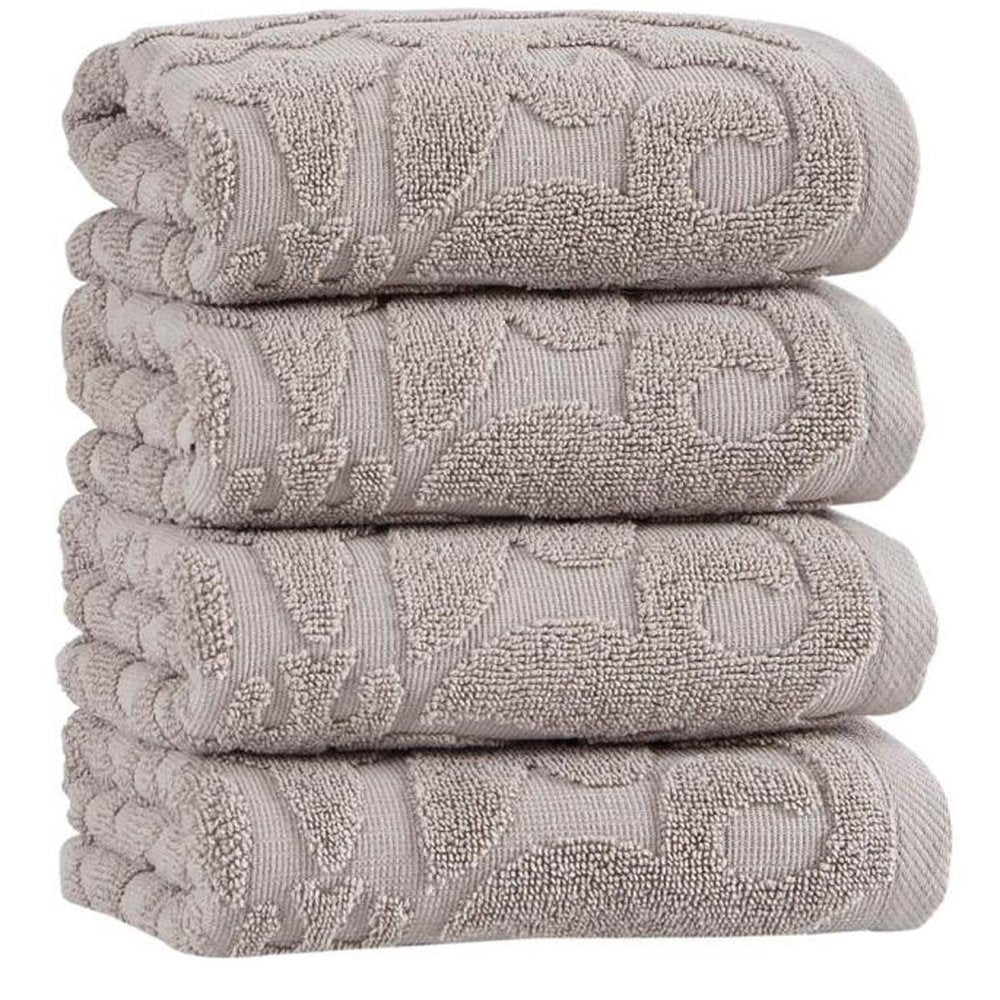 Set of Four Brown Floral Turkish Cotton 16" X 30" Hand Towels