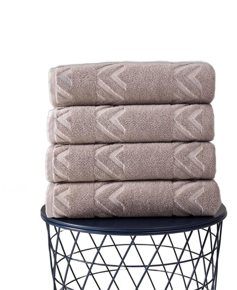 Set of Four Brown Geometric Turkish Cotton 27" X 54" Bath Towels