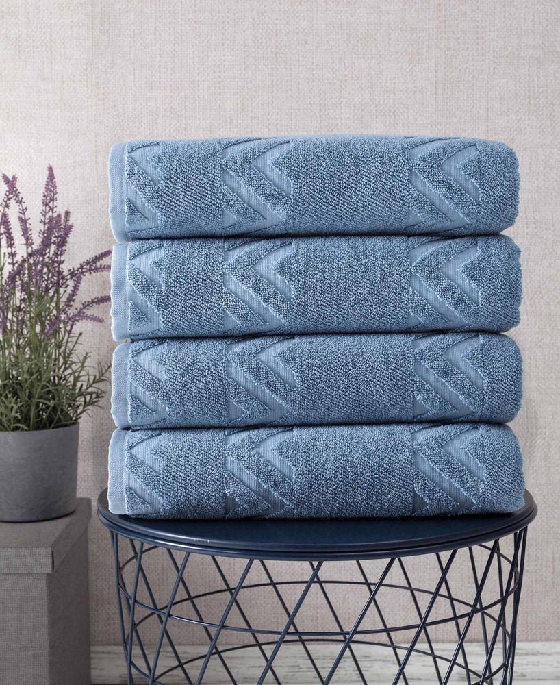 Set of Four Brown Geometric Turkish Cotton 27" X 54" Bath Towels