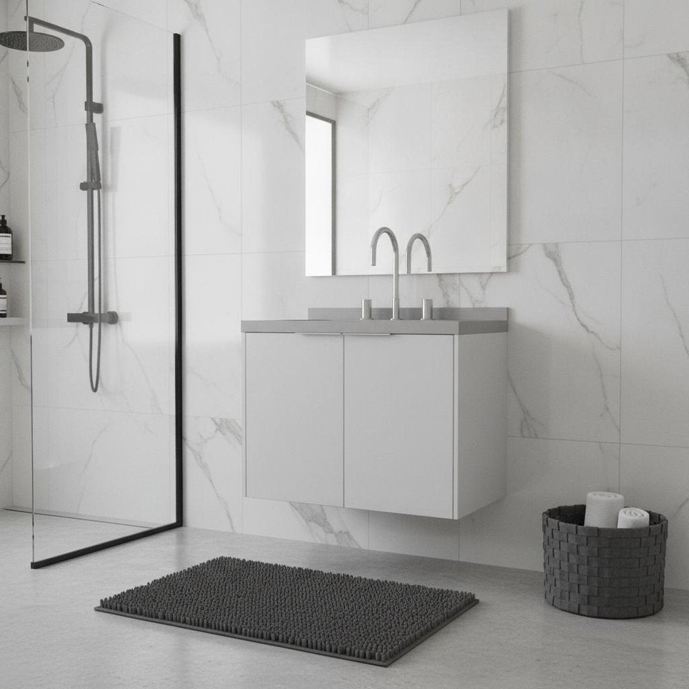 24" White Wood Floating Double Door Bathroom Vanity With Sink