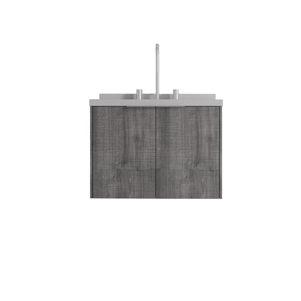 24" Gray Wood Floating Double Door Bathroom Vanity With White Sink