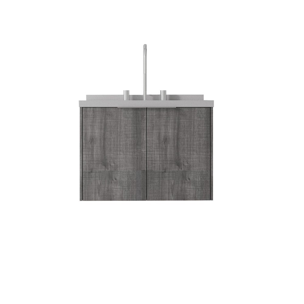 24" Gray Wood Floating Double Door Bathroom Vanity With White Sink