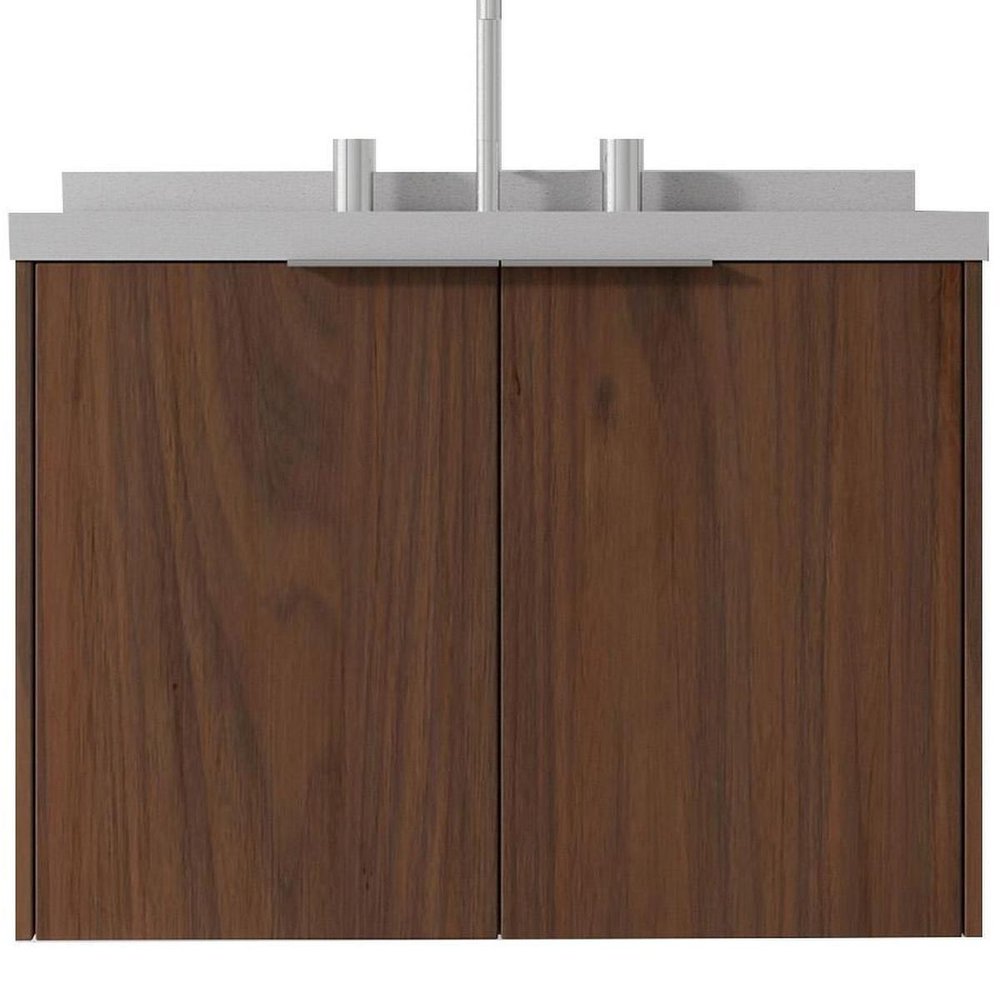 24" Brown Wood Floating Double Door Bathroom Vanity With White Sink