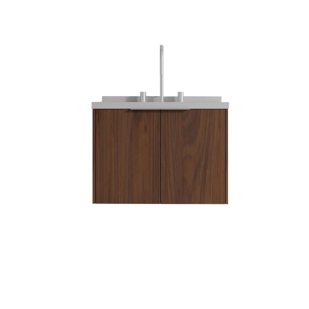 24" Brown Wood Floating Double Door Bathroom Vanity With White Sink