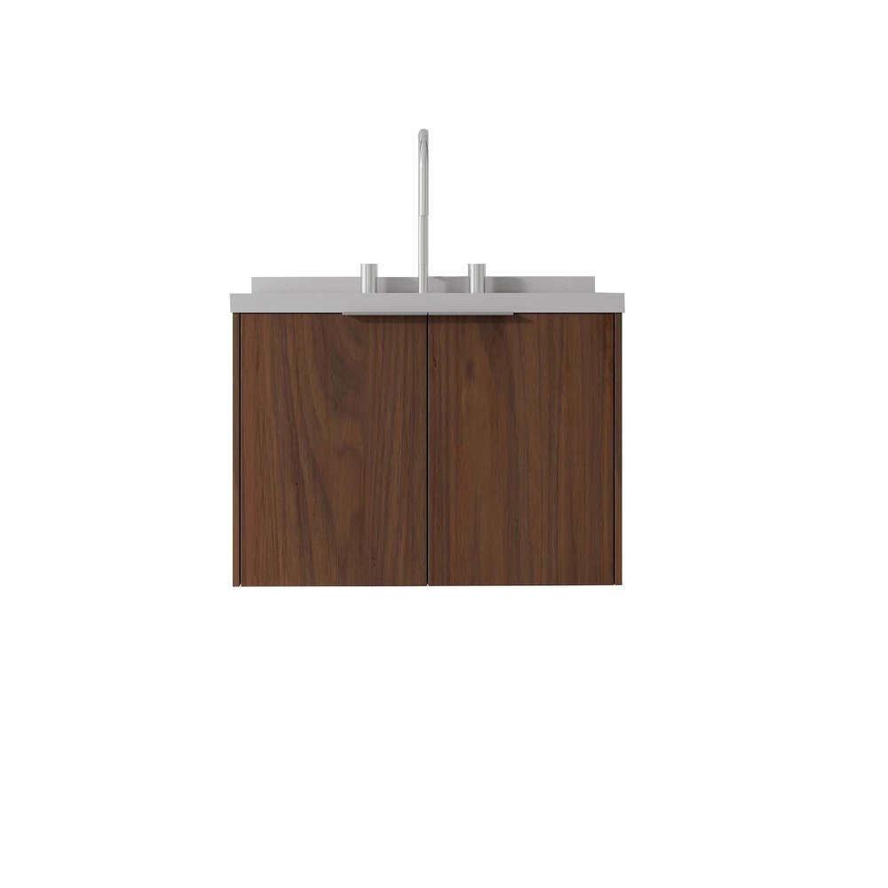 24" Brown Wood Floating Double Door Bathroom Vanity With White Sink