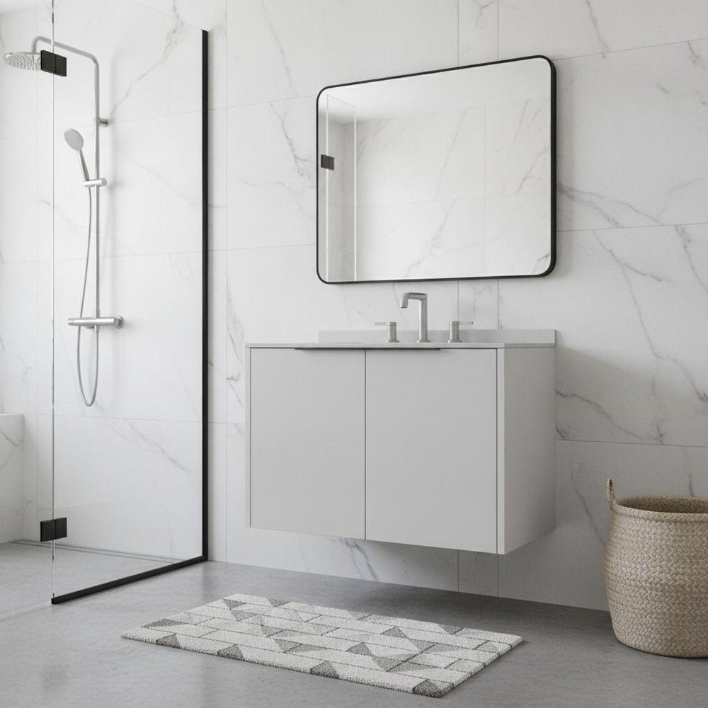 30" White Wood Floating Double Door Bathroom Vanity With Sink