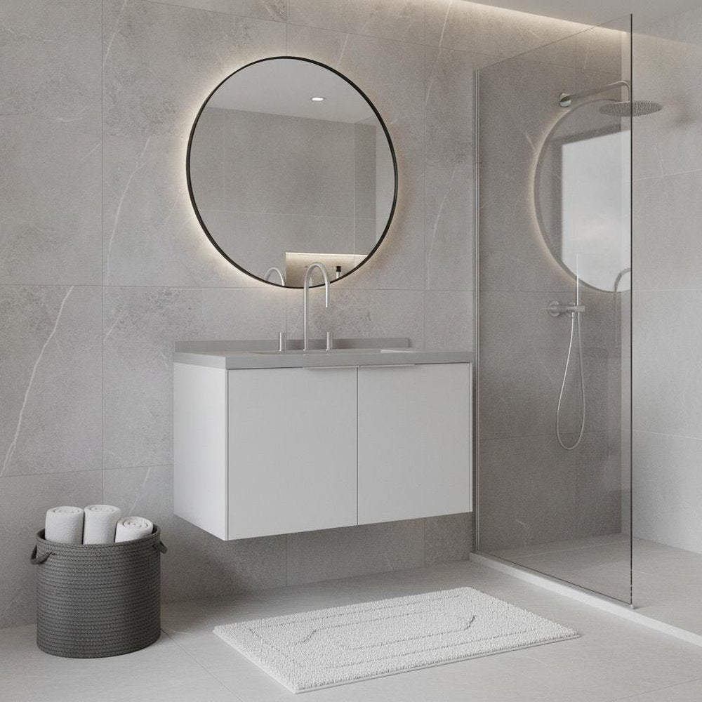 36" White Wood Floating Double Door Bathroom Vanity With Sink