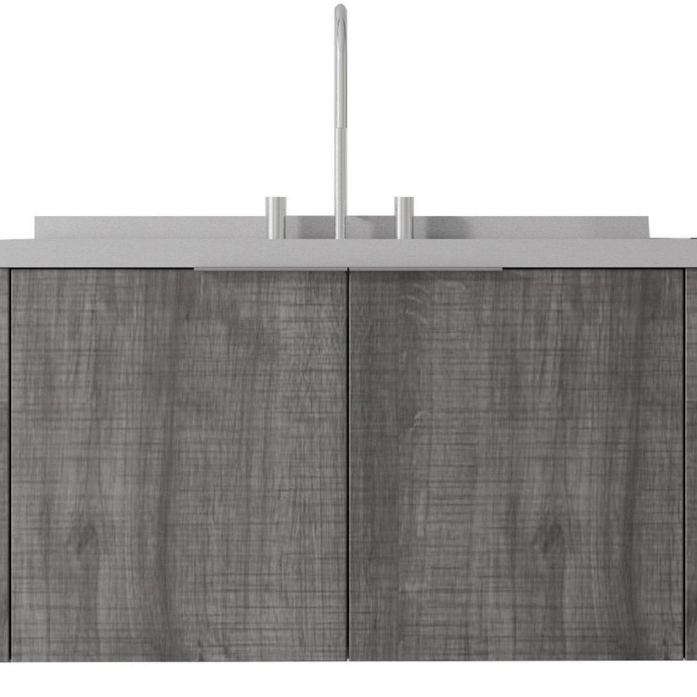 36" Gray Wood Floating Double Door Bathroom Vanity With White Sink