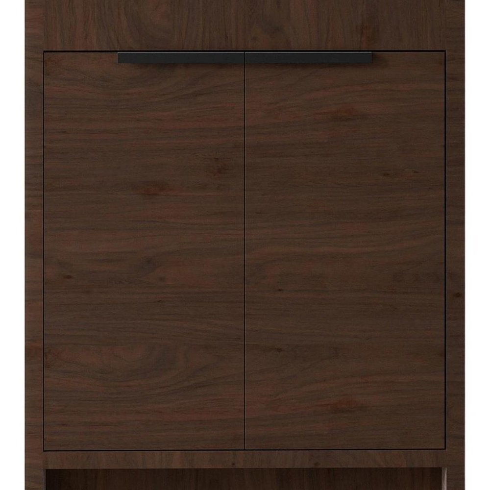 24" Brown Wood Freestanding Double Door Bathroom Vanity With White Sink