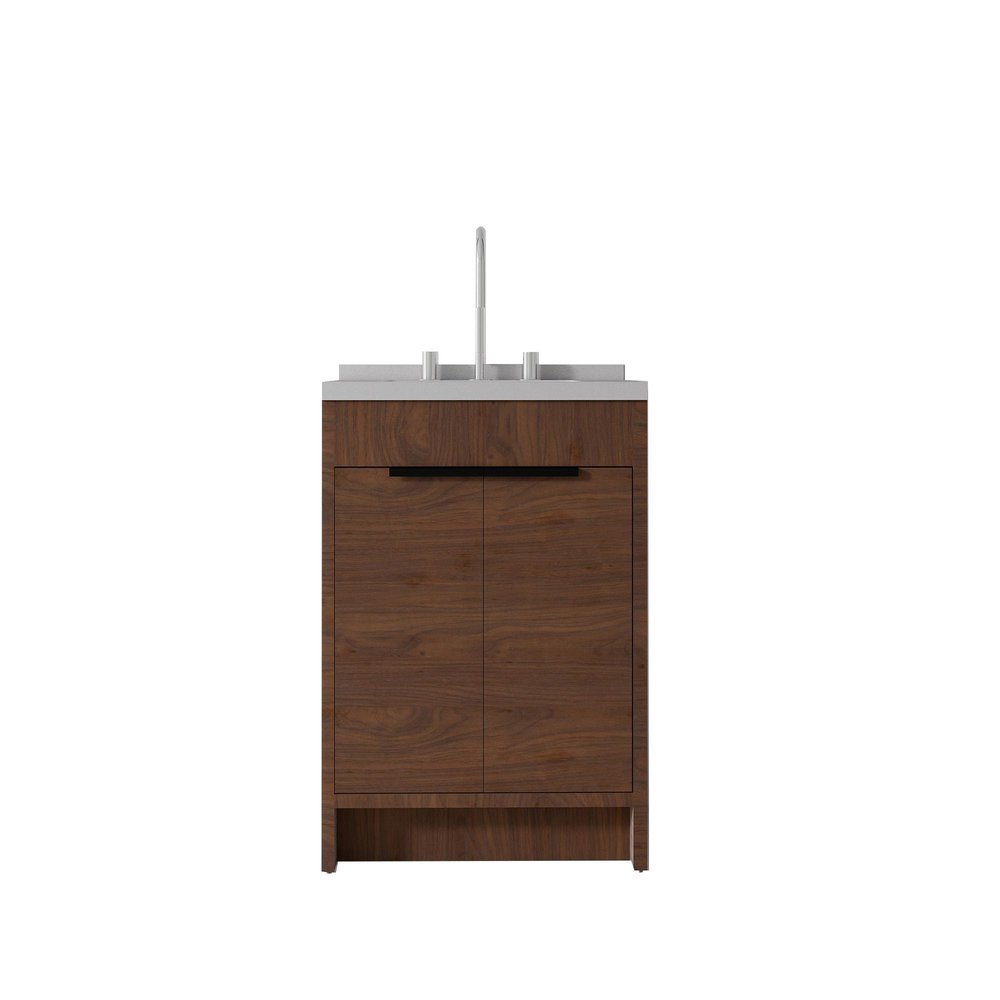 24" Brown Wood Freestanding Double Door Bathroom Vanity With White Sink