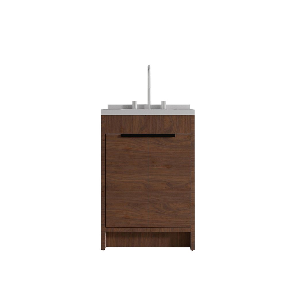 24" Brown Wood Freestanding Double Door Bathroom Vanity With White Sink