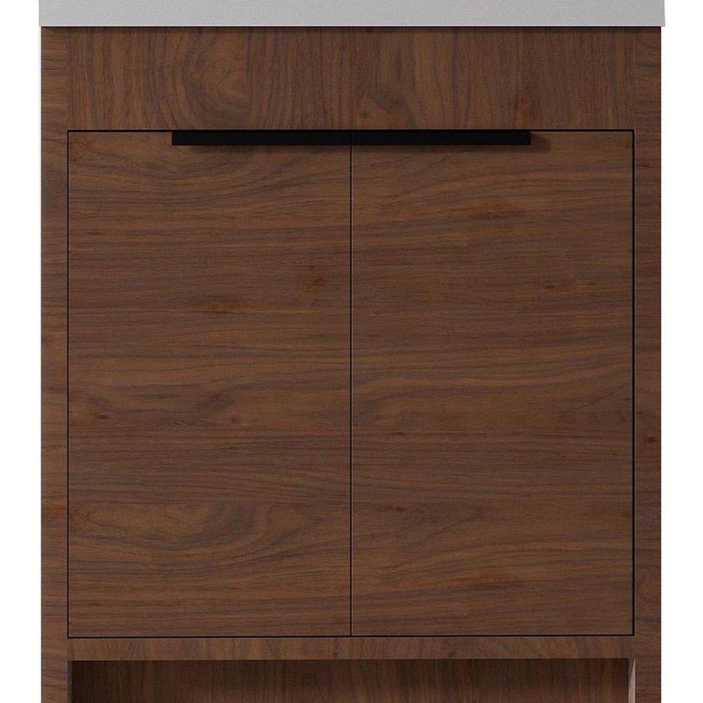 30" Brown Wood Freestanding Double Door Bathroom Vanity With White Sink