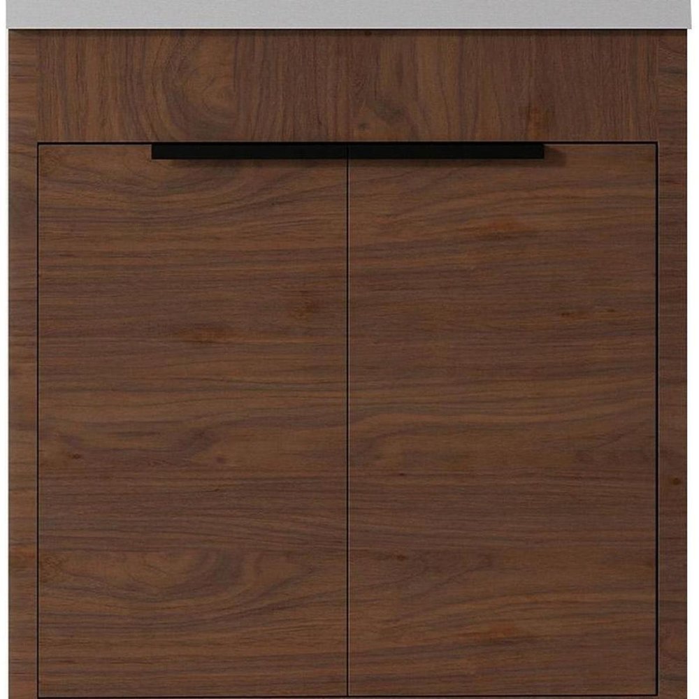 30" Brown Wood Freestanding Double Door Bathroom Vanity With White Sink