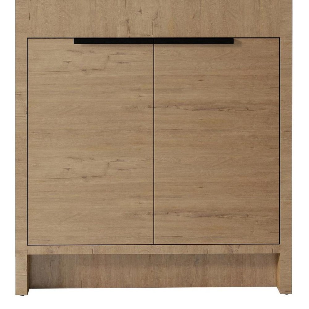 36" Brown Wood Freestanding Double Door Bathroom Vanity With White Sink