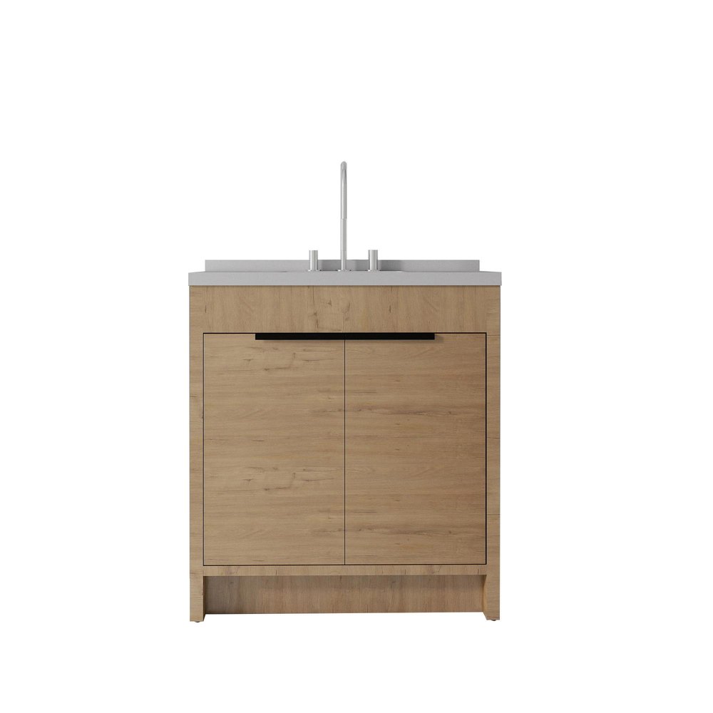 36" Brown Wood Freestanding Double Door Bathroom Vanity With White Sink