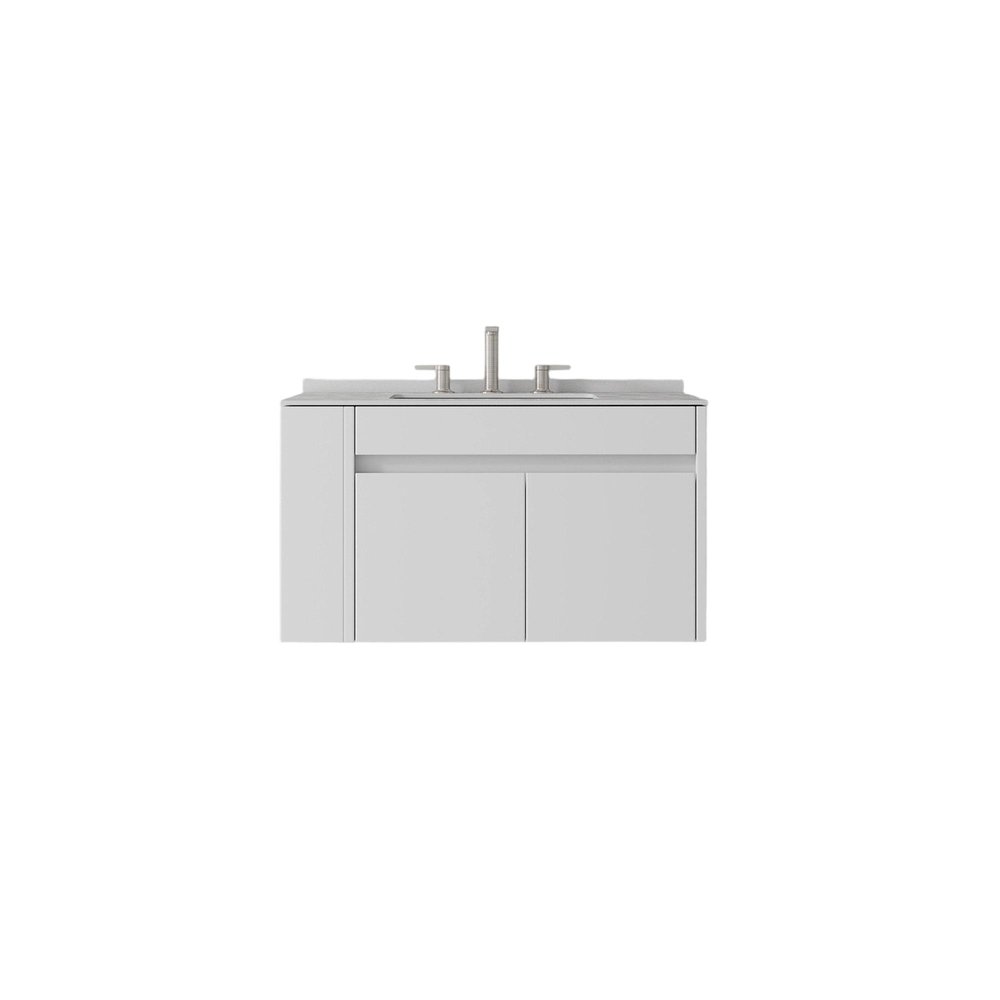 30" White Wood Floating Double Door Bathroom Vanity With Sink