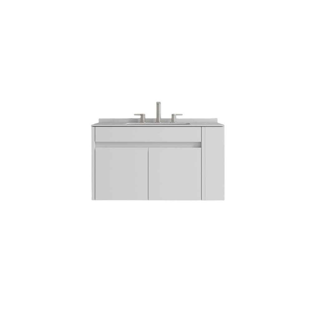 30" White Wood Floating Double Door Bathroom Vanity With Sink