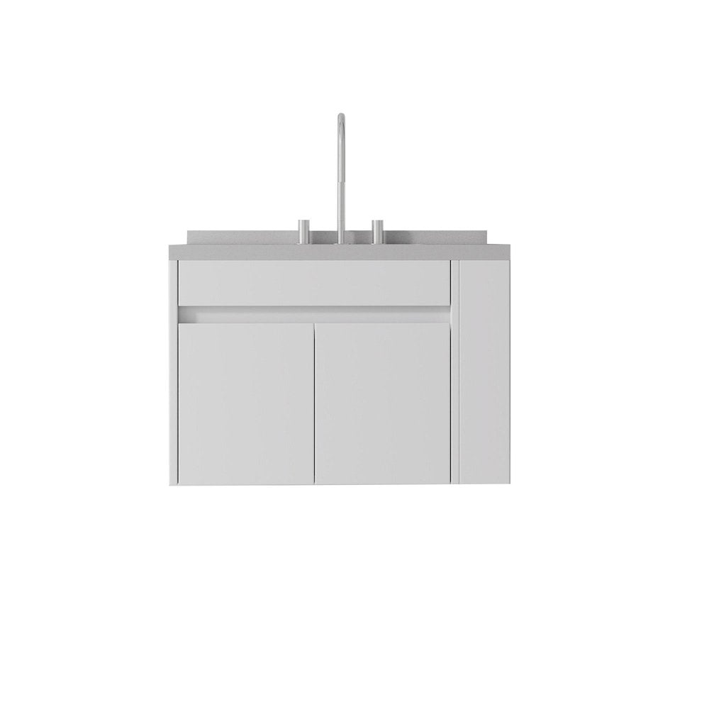 30" White Wood Floating Double Door Bathroom Vanity With Sink