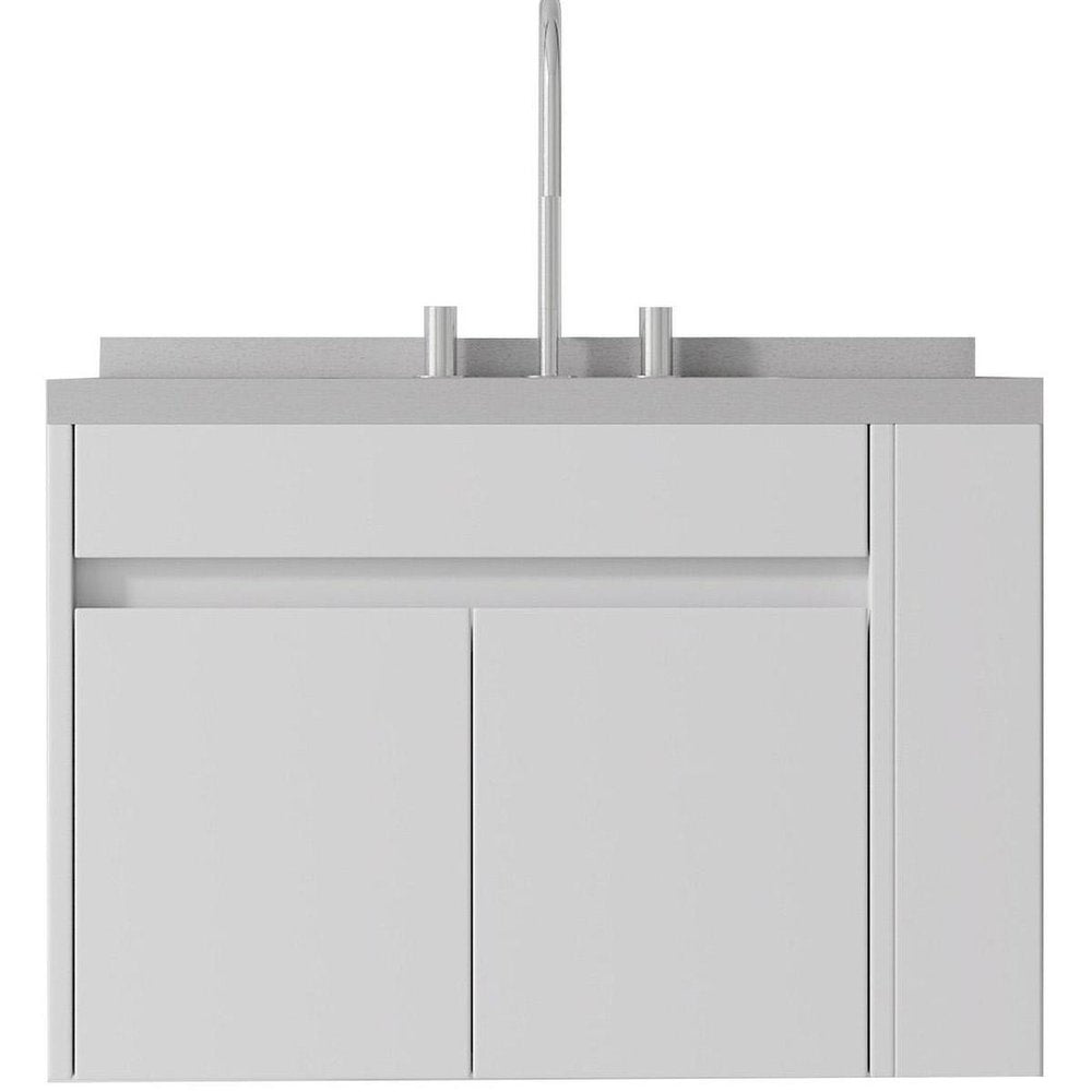 30" White Wood Floating Double Door Bathroom Vanity With Sink