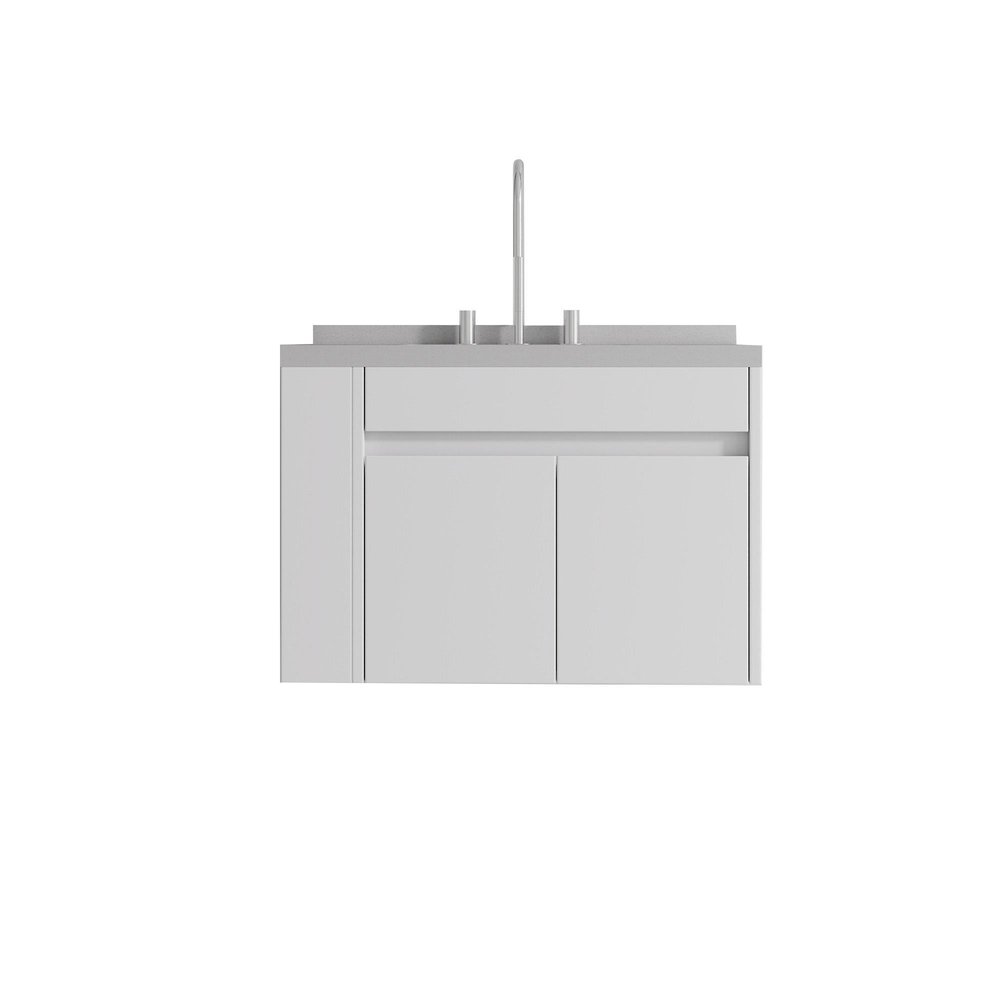 30" White Wood Floating Double Door Bathroom Vanity With Sink