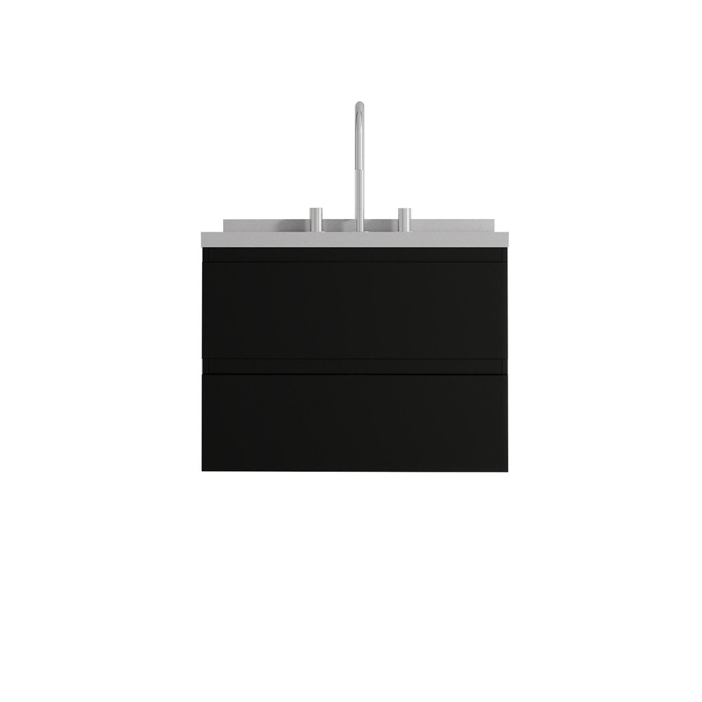 24" Black Wood Floating Bathroom Vanity With White Sink And Two Drawers