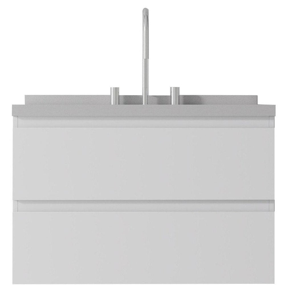 30" White Wood Floating Bathroom Vanity With Sink And Two Drawers