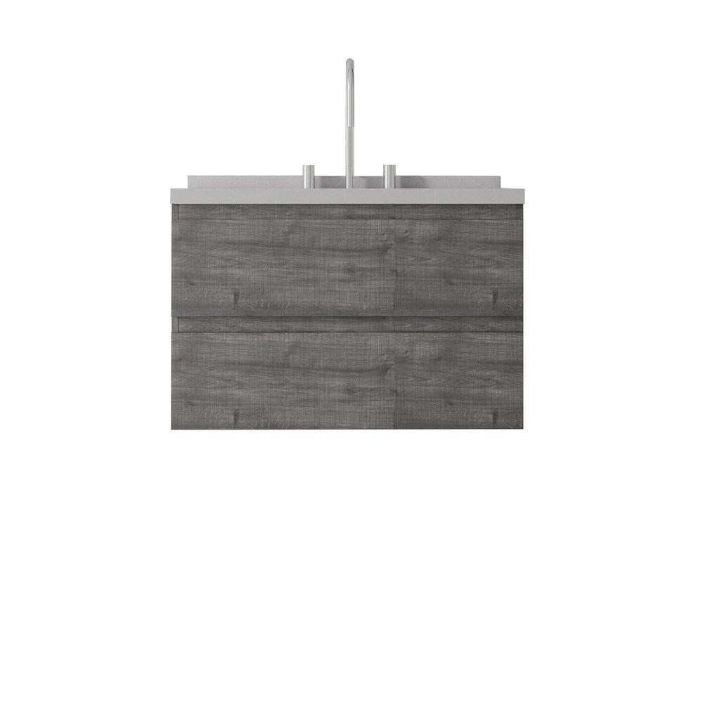 30" Gray Wood Floating Bathroom Vanity With White Sink And Two Drawers