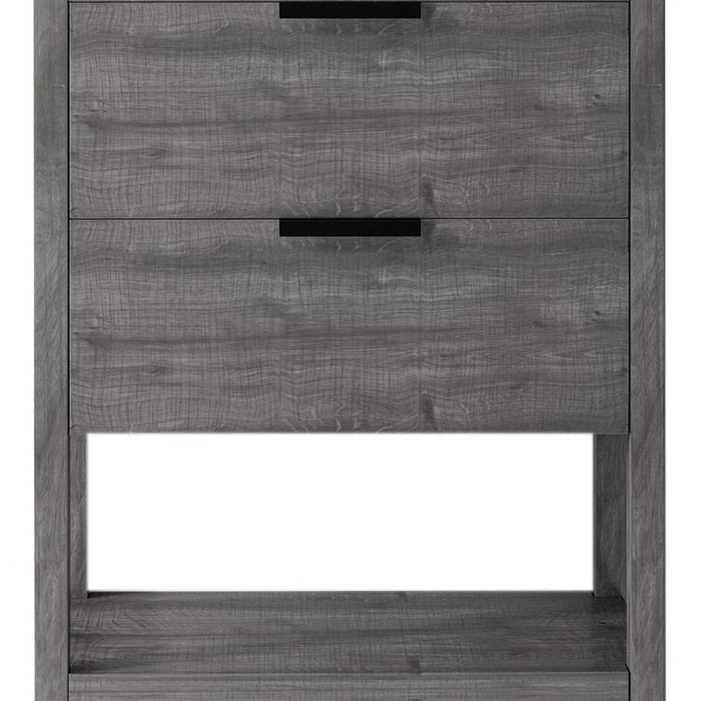 24" Gray Wood Freestanding Bathroom Vanity With White Sink And Two Drawers