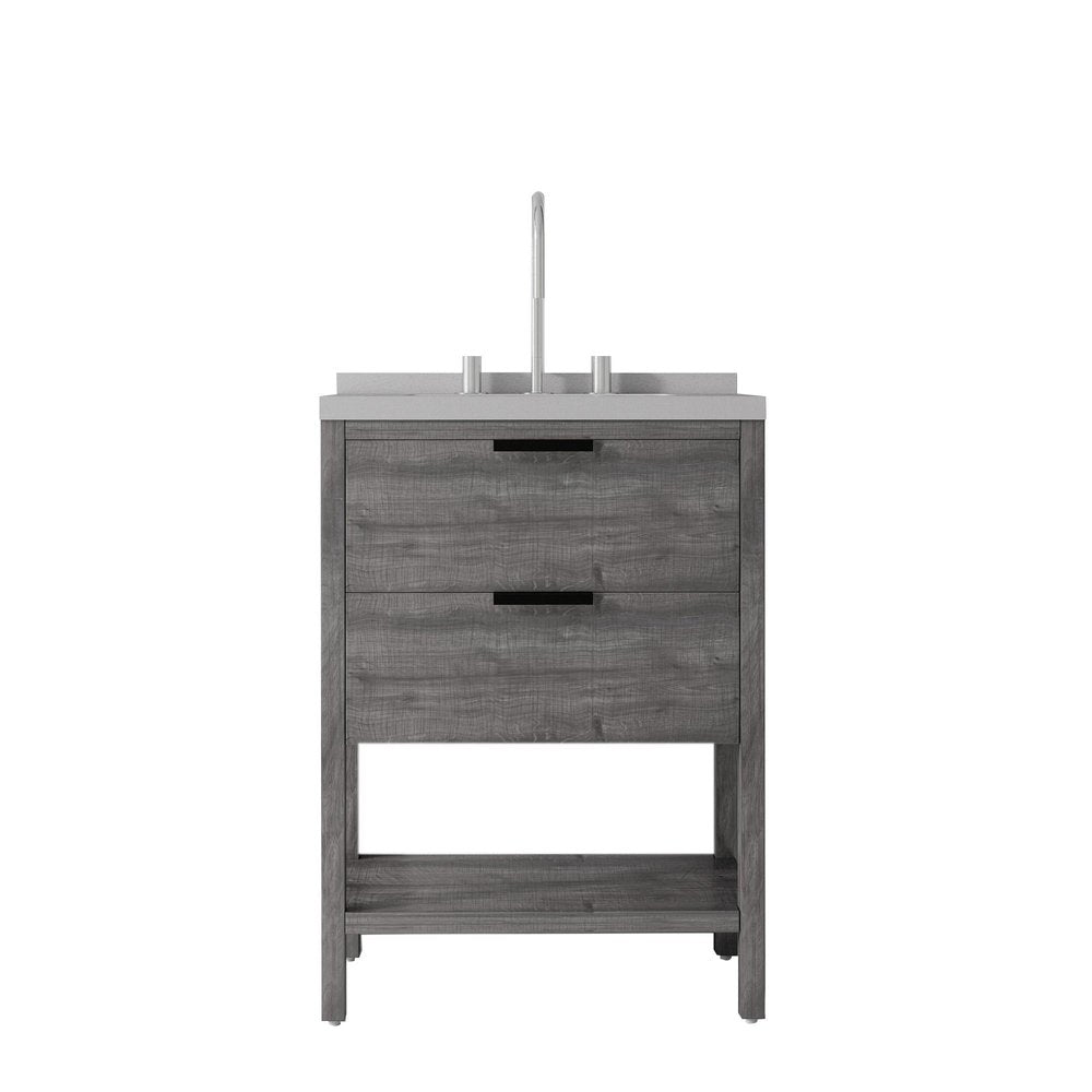 24" Gray Wood Freestanding Bathroom Vanity With White Sink And Two Drawers