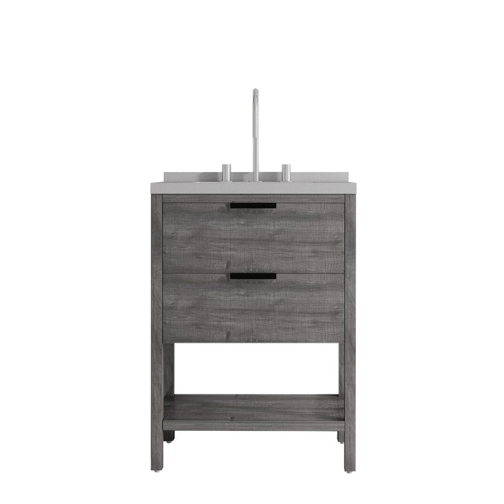 24" Gray Wood Freestanding Bathroom Vanity With White Sink And Two Drawers