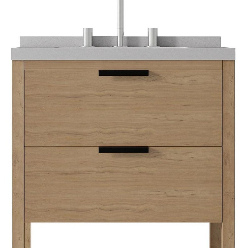 24" Brown Wood Freestanding Bathroom Vanity With White Sink And Two Drawers