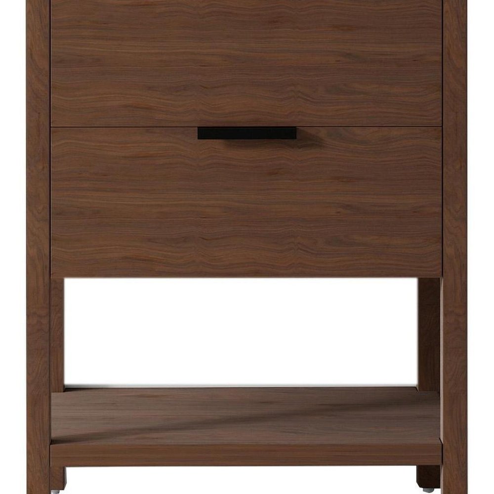 24" Brown Wood Freestanding Bathroom Vanity With White Sink And Two Drawers