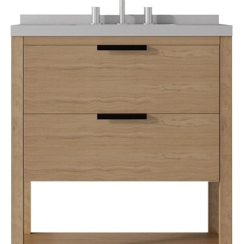 30" Brown Wood Freestanding Bathroom Vanity With White Sink And Two Drawers