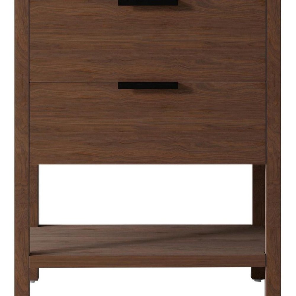 30" Brown Wood Freestanding Bathroom Vanity With White Sink And Two Drawers