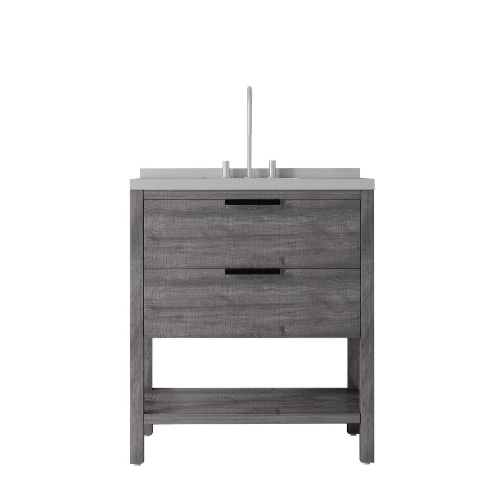 36" Gray Wood Freestanding Bathroom Vanity With White Sink And Two Drawers
