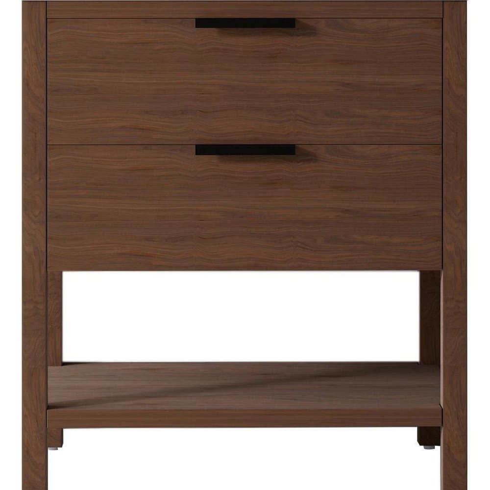 36" Brown Wood Freestanding Bathroom Vanity With White Sink And Two Drawers
