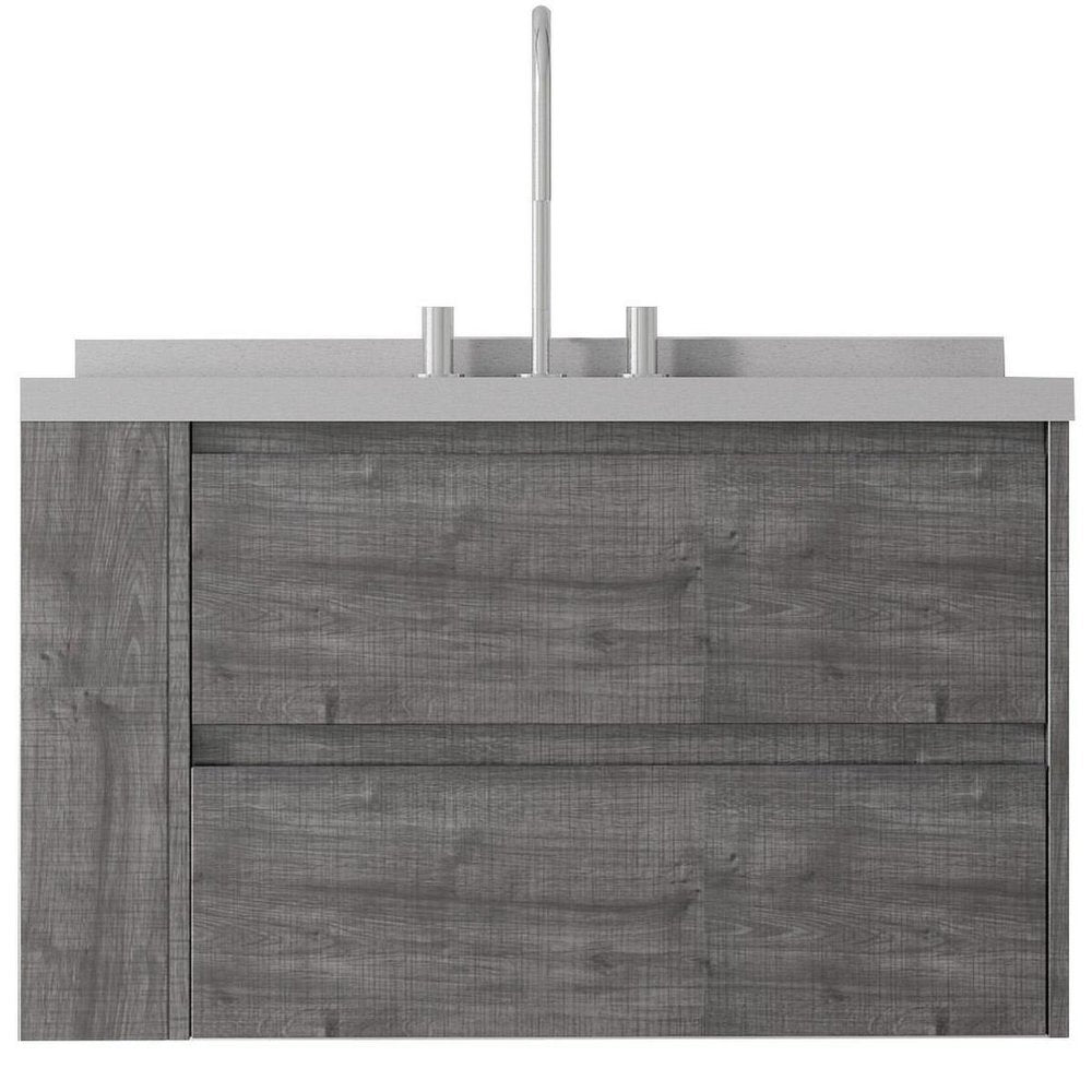 36" Gray Wood Floating Bathroom Vanity With White Sink And Two Drawers