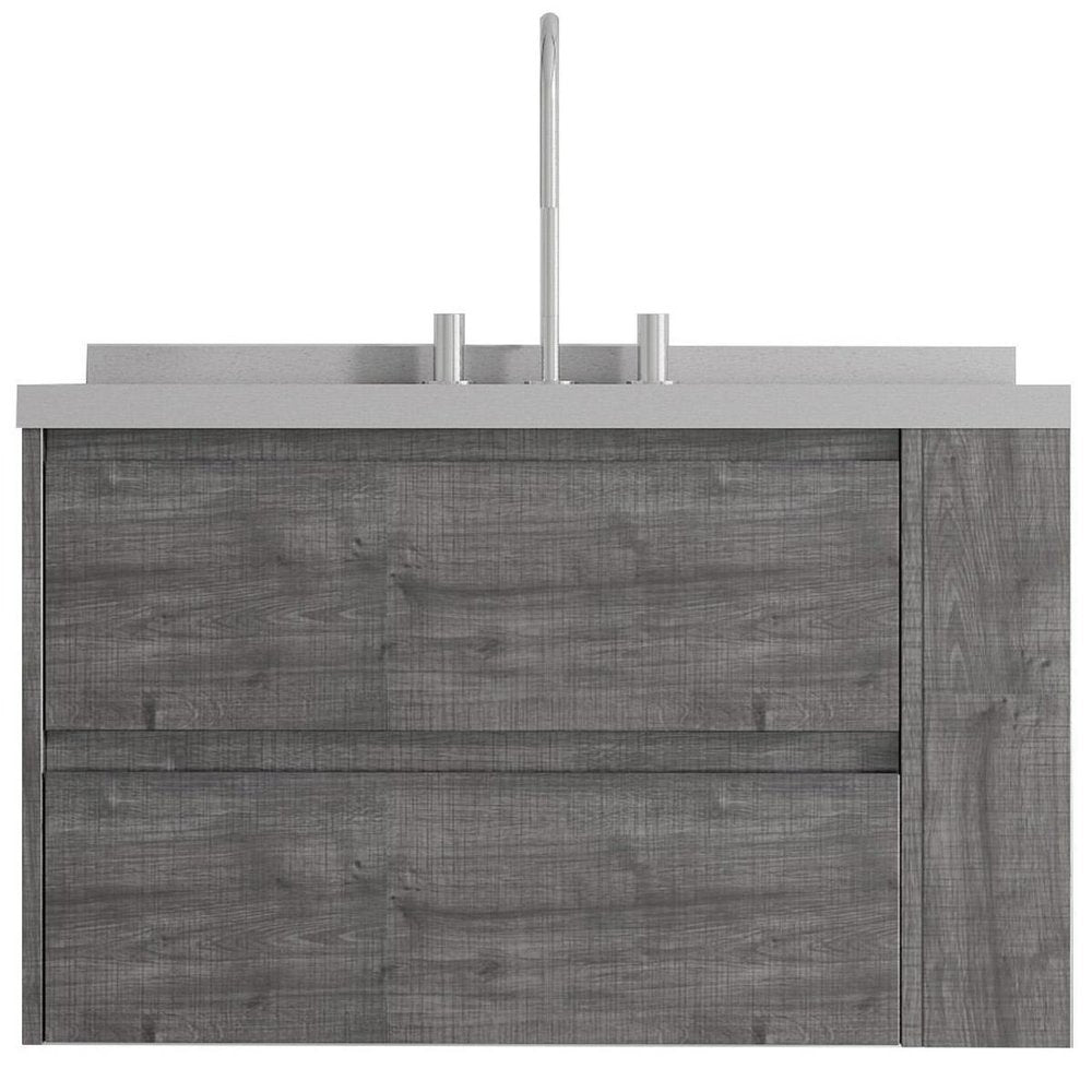 36" Gray Wood Floating Bathroom Vanity With White Sink And Two Drawers
