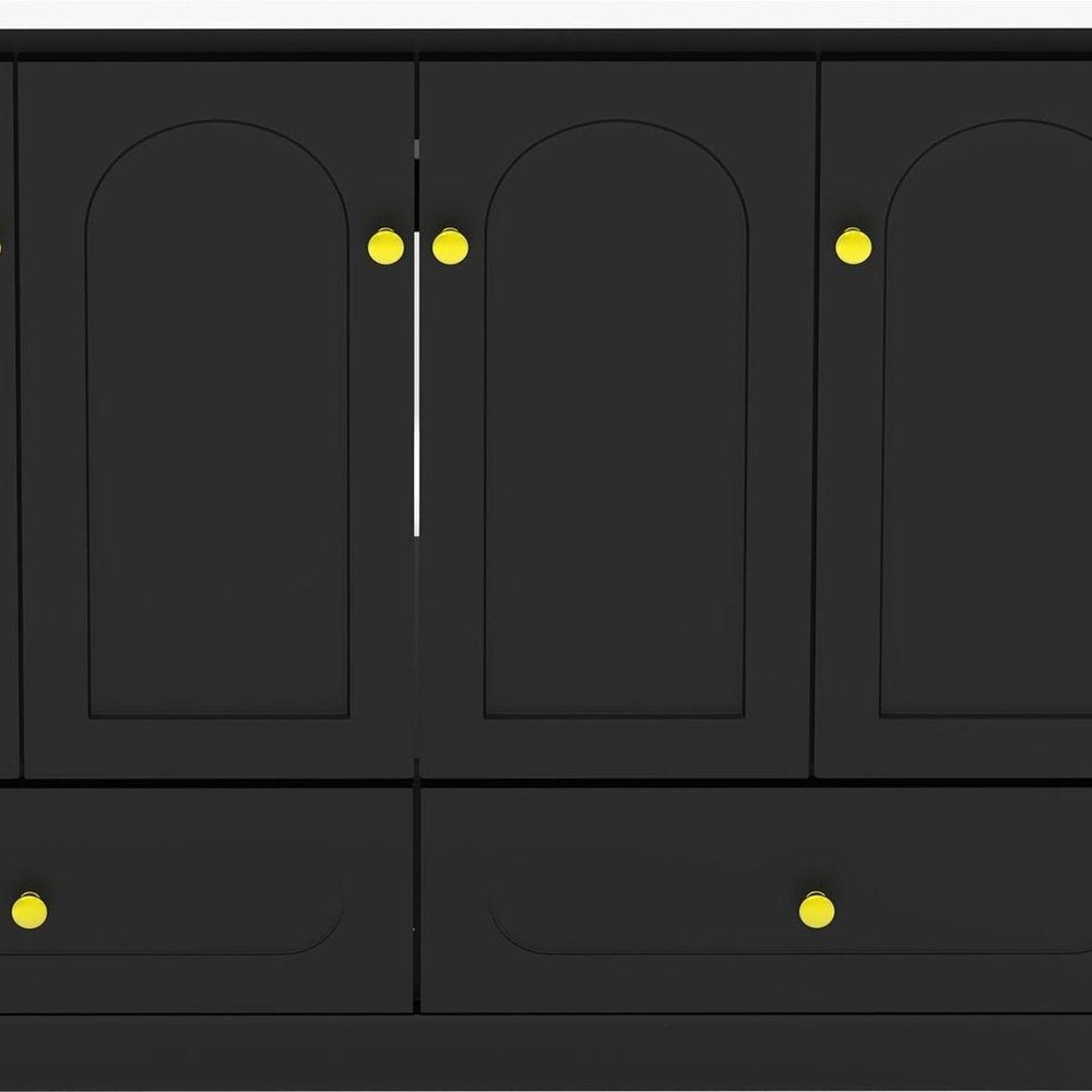 48" Black Wood Freestanding Four Door Bathroom Vanity With White Sink And Two Drawers