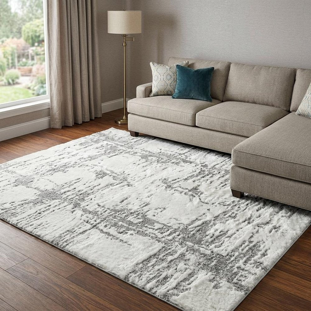 9' X 12' Yellow And Teal Abstract Shag Washable Area Rug With UV Protection