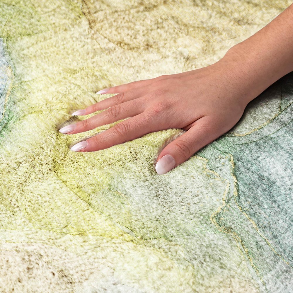 9' X 12' Yellow And Teal Abstract Shag Washable Area Rug With UV Protection