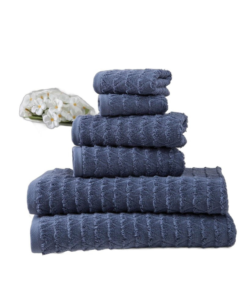 Set of Six White Geometric Turkish Cotton Towel Set