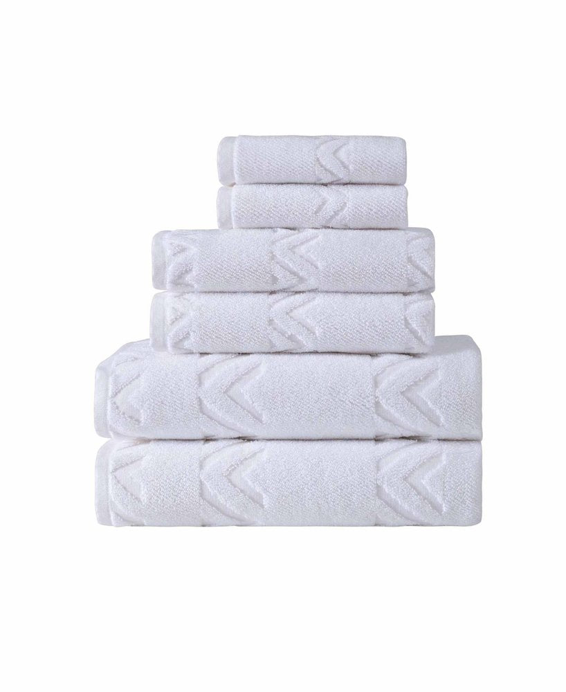Set of Six White Geometric Turkish Cotton Towel Set
