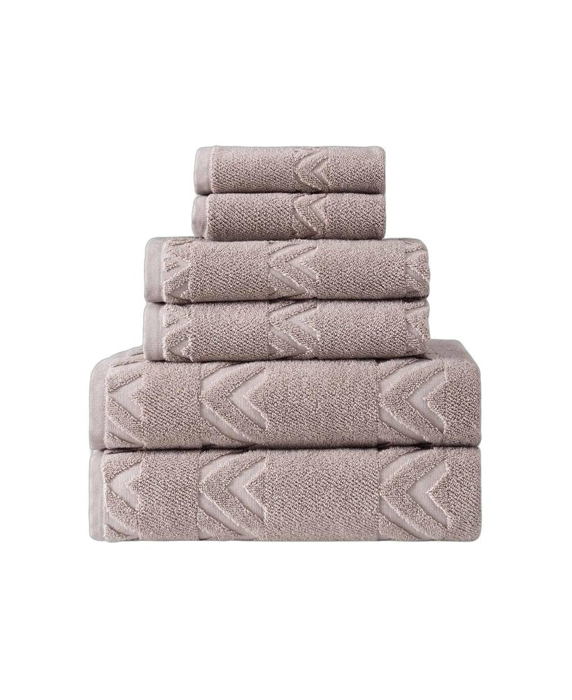 Set of Six White Geometric Turkish Cotton Towel Set