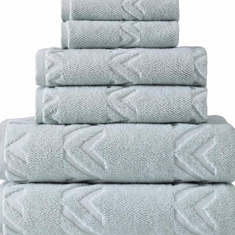 Set of Six White Geometric Turkish Cotton Towel Set