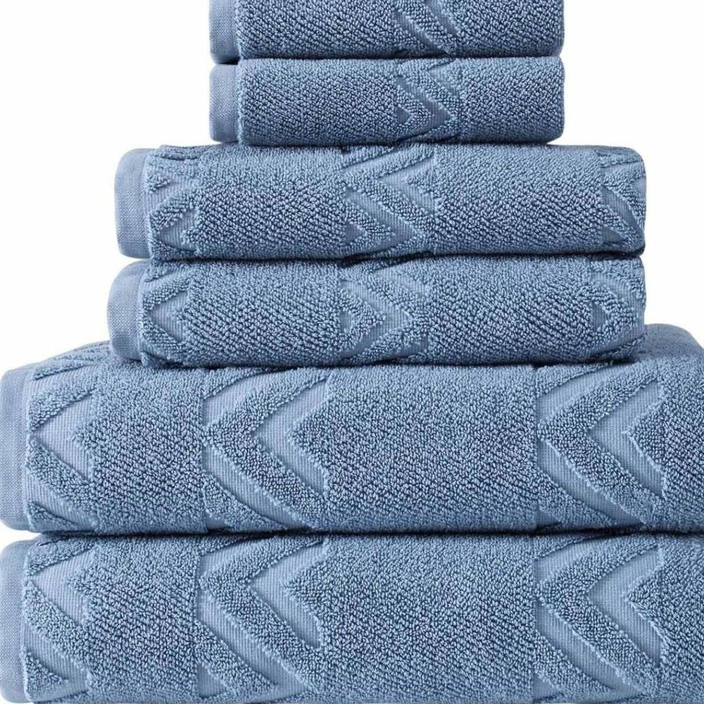 Set of Six White Geometric Turkish Cotton Towel Set