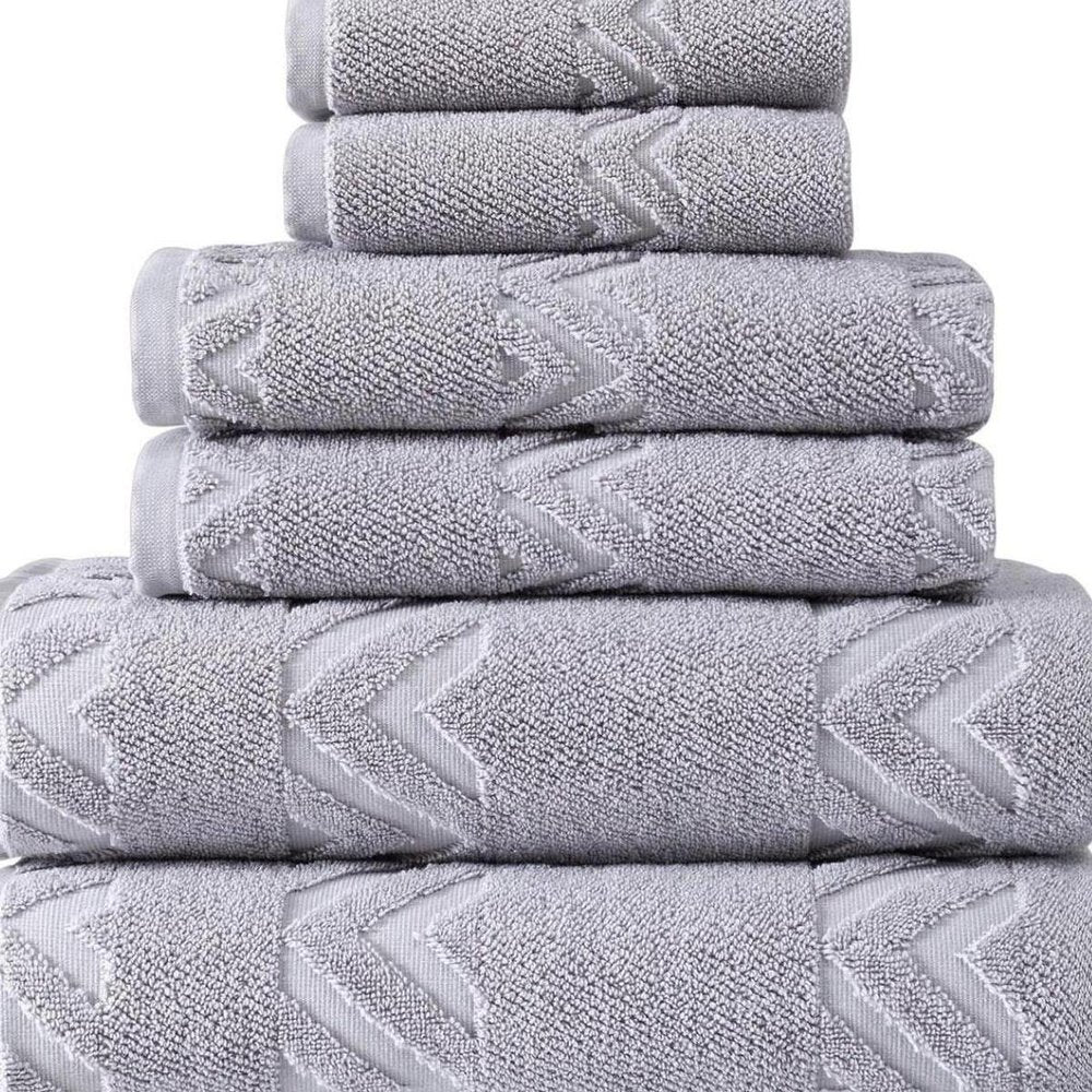 Set of Six White Geometric Turkish Cotton Towel Set