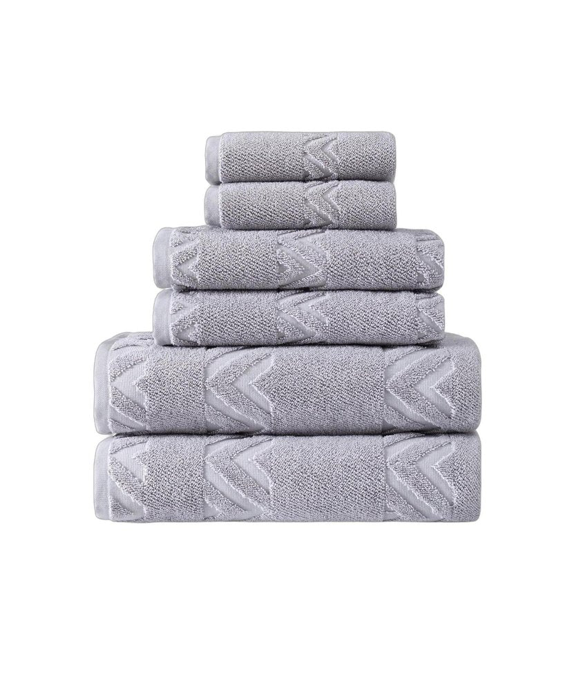 Set of Six White Geometric Turkish Cotton Towel Set
